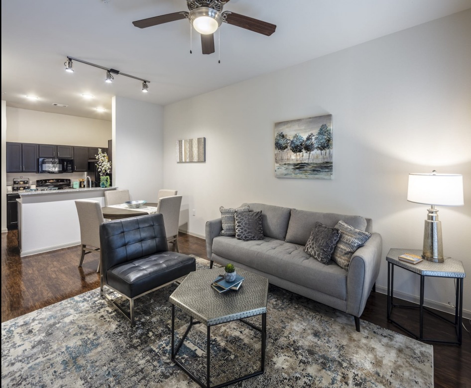living room with connected kitchen area